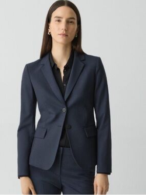 Theory Dark Navy Satin-Finish Blazer